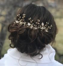 Bridal Hair Pins, Pearl Rhinestone Hair Pins, Wedding Hair Accessory, Gold Leaf Hair Pins, Bridesmaid Hair Accessory wedding photo - Bridal Hair Pins, Pearl Rhinestone Hair Pins, Wedding Hair Accessory, Gold Leaf Hair Pins, Bridesmaid Hair Accessory
