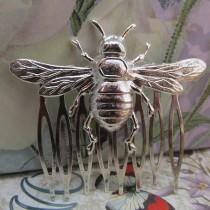 Honey bee Hair Comb Misty Morning Woodland Wedding bee Hair combs Bridal Hair Accessories Decorative Combs Silver Decorative comb wedding photo - Honey bee Hair Comb Misty Morning Woodland Wedding bee Hair combs Bridal Hair Accessories Decorative Combs Silver Decorative comb