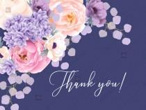 Thank you card pink peach peony hydrangea violet anemone eucalyptus greenery pdf custom online editor invitation template wedding photo - Thank you card pink peach peony hydrangea violet anemone eucalyptus greenery pdf custom online editor invitation template