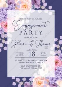 Engagement part invitation pink peach peony hydrangea violet anemone eucalyptus greenery pdf custom online editor thank you card wedding photo - Engagement part invitation pink peach peony hydrangea violet anemone eucalyptus greenery pdf custom online editor thank you card