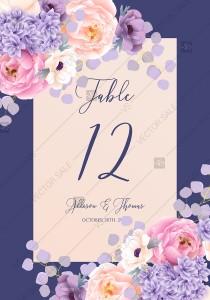 Table place card pink peach peony hydrangea violet anemone eucalyptus greenery pdf custom online editor bridal shower invitation wedding photo - Table place card pink peach peony hydrangea violet anemone eucalyptus greenery pdf custom online editor bridal shower invitation