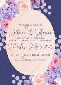 Wedding invitation pink peach peony hydrangea violet anemone eucalyptus greenery pdf custom online editor baby shower invitation wedding photo - Wedding invitation pink peach peony hydrangea violet anemone eucalyptus greenery pdf custom online editor baby shower invitation