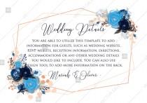 Wedding details card royal navy blue rose peony indigo watercolor pdf online editor 5*3.5'' wedding photo - Wedding details card royal navy blue rose peony indigo watercolor pdf online editor 5*3.5''