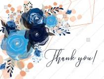 Thank you card royal navy blue rose peony indigo watercolor pdf custom online editor 5.6*4.25'' wedding photo - Thank you card royal navy blue rose peony indigo watercolor pdf custom online editor 5.6*4.25''