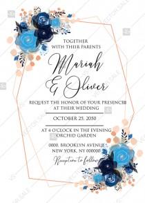 Wedding invitation royal navy blue rose peony indigo watercolor pdf online editor 5''*7'' wedding photo - Wedding invitation royal navy blue rose peony indigo watercolor pdf online editor 5''*7''