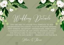 Wedding Details card greenery herbal grass white peony watercolor pdf custom online editor 5*3.5'' wedding photo - Wedding Details card greenery herbal grass white peony watercolor pdf custom online editor 5*3.5''