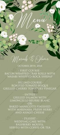 Menu card template greenery herbal grass white peony watercolor pdf custom online editor 4''*9'' wedding photo - Menu card template greenery herbal grass white peony watercolor pdf custom online editor 4''*9''