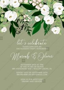 Engagement party invitation greenery herbal grass white peony watercolor pdf custom online editor 5''*7'' wedding photo - Engagement party invitation greenery herbal grass white peony watercolor pdf custom online editor 5''*7''