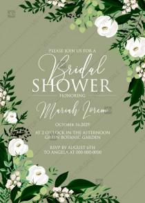 Bridal shower invitation greenery herbal grass white peony watercolor pdf custom online editor 5''*7'' wedding photo - Bridal shower invitation greenery herbal grass white peony watercolor pdf custom online editor 5''*7''