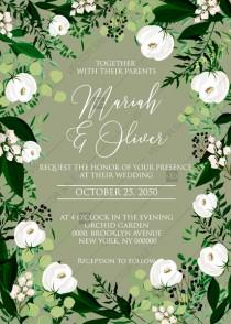 Wedding invitation greenery herbal grass white peony watercolor pdf custom online editor 5''*7'' wedding photo - Wedding invitation greenery herbal grass white peony watercolor pdf custom online editor 5''*7''