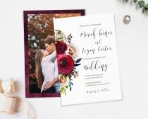 Wedding Invitation, Printable Template, Editable Wedding Invitations, Burgundy Pearl Watercolor Floral, Invite Wedding picture photo, LDS wedding photo - Wedding Invitation, Printable Template, Editable Wedding Invitations, Burgundy Pearl Watercolor Floral, Invite Wedding picture photo, LDS