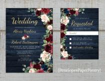 Rustic Navy Floral Fall Wedding Invitation,Burgundy,Blush,Navy Blue,Roses,Barn Wood,Gold Print,Shimmery,Printed Invitation,Wedding Set wedding photo - Rustic Navy Floral Fall Wedding Invitation,Burgundy,Blush,Navy Blue,Roses,Barn Wood,Gold Print,Shimmery,Printed Invitation,Wedding Set