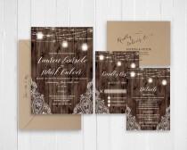 Rustic Lace Wedding Invitation Rustic Wood Mason Jars String Lights Wedding Set Printed Invite RSVP Details SC620(120LB premium card stock) wedding photo - Rustic Lace Wedding Invitation Rustic Wood Mason Jars String Lights Wedding Set Printed Invite RSVP Details SC620(120LB premium card stock)