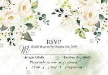 RSVP card white rose peony greenery watercolor wedding invitation free custom online editor 5*3.5'' wedding photo - RSVP card white rose peony greenery watercolor wedding invitation free custom online editor 5*3.5''