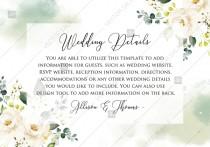 Wedding details white rose peony greenery watercolor free custom online editor 5*3.5'' wedding photo - Wedding details white rose peony greenery watercolor free custom online editor 5*3.5''