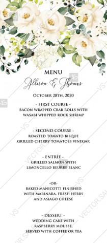 Wedding menu white rose peony greenery watercolor free custom online editor 4''*9'' wedding photo - Wedding menu white rose peony greenery watercolor free custom online editor 4''*9''