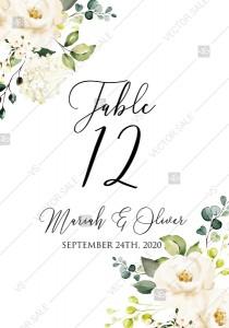 Table number card White rose peony greenery watercolor free custom online editor 3.5''*5'' wedding photo - Table number card White rose peony greenery watercolor free custom online editor 3.5''*5''
