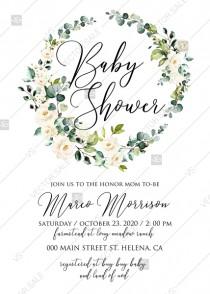 White rose peony greenery watercolor baby shower invitation free custom online editor 5''*7'' wedding photo - White rose peony greenery watercolor baby shower invitation free custom online editor 5''*7''