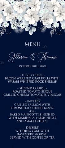 Menu template white hydrangea navy blue background online invite maker 4''x 9'' wedding photo - Menu template white hydrangea navy blue background online invite maker 4''x 9''