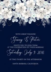 Wedding invitation white hydrangea navy blue background online invite maker 5''x 7'' wedding photo - Wedding invitation white hydrangea navy blue background online invite maker 5''x 7''