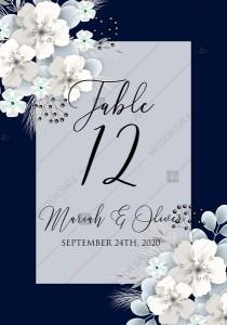 Table card white hydrangea navy blue background online invite maker 5.6''x 4.25'' wedding photo - Table card white hydrangea navy blue background online invite maker 5.6''x 4.25''
