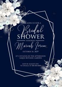 Bridal shower invitation white hydrangea navy blue background online invite maker 5''x7'' wedding photo - Bridal shower invitation white hydrangea navy blue background online invite maker 5''x7''