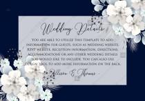 Wedding Details card white hydrangea navy blue background online invite maker 5''x 3.5'' wedding photo - Wedding Details card white hydrangea navy blue background online invite maker 5''x 3.5''