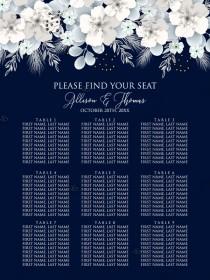 Seat card white hydrangea navy blue background online invite maker 18''x 24'' wedding photo - Seat card white hydrangea navy blue background online invite maker 18''x 24''