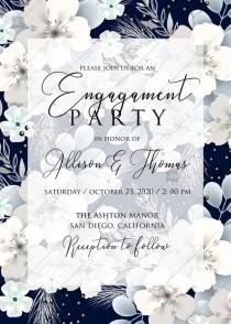 Engagement invitation white hydrangea navy blue background online invite maker 5''x 7'' wedding photo - Engagement invitation white hydrangea navy blue background online invite maker 5''x 7''