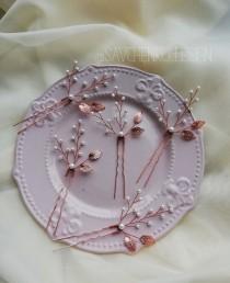 wedding photo -  Rose gold Leaf hair pins|Bridesmaid gifts|Bohemian bridal headpiece|Braut haarschmuck|Wedding hair accessories|rose goud haarspeld