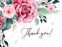 Thank you card watercolor rose floral greenery 5.6x4.25 in PDF custom online editor custom invitation wedding photo - Thank you card watercolor rose floral greenery 5.6x4.25 in PDF custom online editor custom invitation