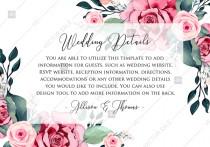 Wedding detail card watercolor rose floral greenery PDF 5x3.5 in custom online editor anniversary invitation wedding photo - Wedding detail card watercolor rose floral greenery PDF 5x3.5 in custom online editor anniversary invitation