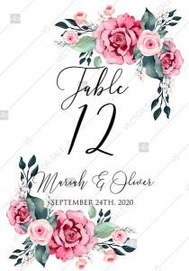 Table card watercolor rose floral greenery 3.5x5 in PDF custom online editor baby shower invitation wedding photo - Table card watercolor rose floral greenery 3.5x5 in PDF custom online editor baby shower invitation