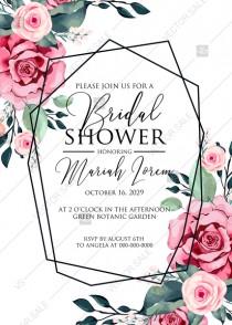 Bridal shower invitation watercolor rose floral greenery 5 x 7 in PDF custom online editor wedding photo - Bridal shower invitation watercolor rose floral greenery 5 x 7 in PDF custom online editor
