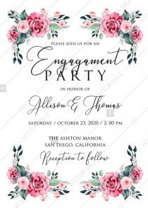 Engagement invitation watercolor rose floral greenery 5 x 7 in PDF custom online editor thank you card wedding photo - Engagement invitation watercolor rose floral greenery 5 x 7 in PDF custom online editor thank you card