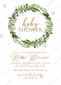 Baby shower invitation watercolor wreath greenery herbal template edit online 5x7 pdf wedding photo - Baby shower invitation watercolor wreath greenery herbal template edit online 5x7 pdf