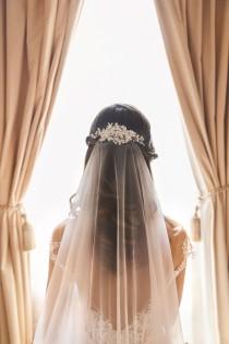 Sheer simple veil, one tier bridal veil, no gather on comb veil- raw edge drop wedding veil, long illusion veil -flowing veil wedding photo - Sheer simple veil, one tier bridal veil, no gather on comb veil- raw edge drop wedding veil, long illusion veil -flowing veil