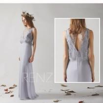 V Back Party Dress Bridesmaid Dress Light Gray Chiffon Dress Illusion Jewel Neck Maxi Dress Sleeveless Fitted Prom Dress Wedding Dress(H443) wedding photo - V Back Party Dress Bridesmaid Dress Light Gray Chiffon Dress Illusion Jewel Neck Maxi Dress Sleeveless Fitted Prom Dress Wedding Dress(H443)