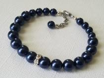 Navy Blue Pearl Bracelet, Swarovski Night Blue Bracelet, Dark Blue Silver Bracelet, Wedding Navy Blue Jewelry, Wedding Deep Blue Bracelet wedding photo - Navy Blue Pearl Bracelet, Swarovski Night Blue Bracelet, Dark Blue Silver Bracelet, Wedding Navy Blue Jewelry, Wedding Deep Blue Bracelet