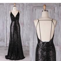 Bridesmaid Dress Black Sequin Dress Wedding Dress Ruched V Neck Fitted Maxi Dress Spaghetti Strap Party Dress Backless Evening Dress(LQ388B) wedding photo - Bridesmaid Dress Black Sequin Dress Wedding Dress Ruched V Neck Fitted Maxi Dress Spaghetti Strap Party Dress Backless Evening Dress(LQ388B)