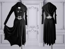 slashed dress Morticia Addams black gothic wedding photo - slashed dress Morticia Addams black gothic