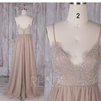 Wedding Dress Lace Boho a line Bridesmaid Dress Pale Khaki Spaghetti Strap Tulle Dress (HS548B) wedding photo - Wedding Dress Lace Boho a line Bridesmaid Dress Pale Khaki Spaghetti Strap Tulle Dress (HS548B)