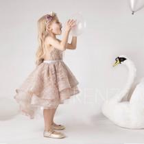 Flower Girl Dress High Low Khaki Girls Sequin Dress Puffy Dress for Toddler Baby Hi-lo Dress (HK632) wedding photo - Flower Girl Dress High Low Khaki Girls Sequin Dress Puffy Dress for Toddler Baby Hi-lo Dress (HK632)