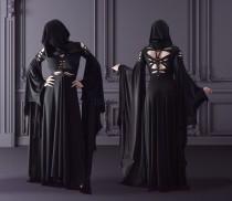 slashed dress Morticia Addams black gothic hood hoodie wedding photo - slashed dress Morticia Addams black gothic hood hoodie