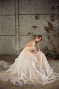 Wedding Dress Long Sleeve Lace Wedding Dresses Boho Off White Tulle Prom Dress Train Bridal Dress (LW213) wedding photo - Wedding Dress Long Sleeve Lace Wedding Dresses Boho Off White Tulle Prom Dress Train Bridal Dress (LW213)