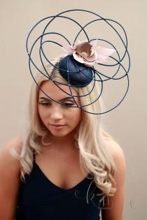 blush and navy fascinator wedding photo - blush and navy fascinator