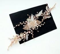 Rose gold flower bridal hair vine Flower wedding Hair Piece Rustic wedding Crystal Bridal headpiece Wedding Hair Accessory Gold hair clip wedding photo - Rose gold flower bridal hair vine Flower wedding Hair Piece Rustic wedding Crystal Bridal headpiece Wedding Hair Accessory Gold hair clip