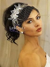 Leslie Li Pearl Crystal Sprays and Birdcage Veil Bridal One Size Ivory 27-515 wedding photo - Leslie Li Pearl Crystal Sprays and Birdcage Veil Bridal One Size Ivory 27-515