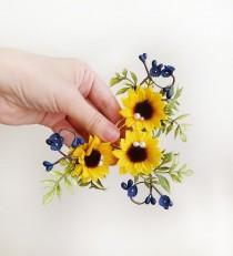 3 sunflower hair pin, sunflower hair piece, royal blue hair flowers, sunflower and blue bridal hair pins, sunflower hair clip, yellow flower wedding photo - 3 sunflower hair pin, sunflower hair piece, royal blue hair flowers, sunflower and blue bridal hair pins, sunflower hair clip, yellow flower