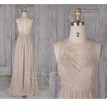 Bridesmaid Dress Cream Chiffon Wedding Dress Illusion Lace Round Neck Maxi Dress Sleeveless Key Hole Back A-Line Sleeveless Prom Dress(L481) wedding photo - Bridesmaid Dress Cream Chiffon Wedding Dress Illusion Lace Round Neck Maxi Dress Sleeveless Key Hole Back A-Line Sleeveless Prom Dress(L481)
